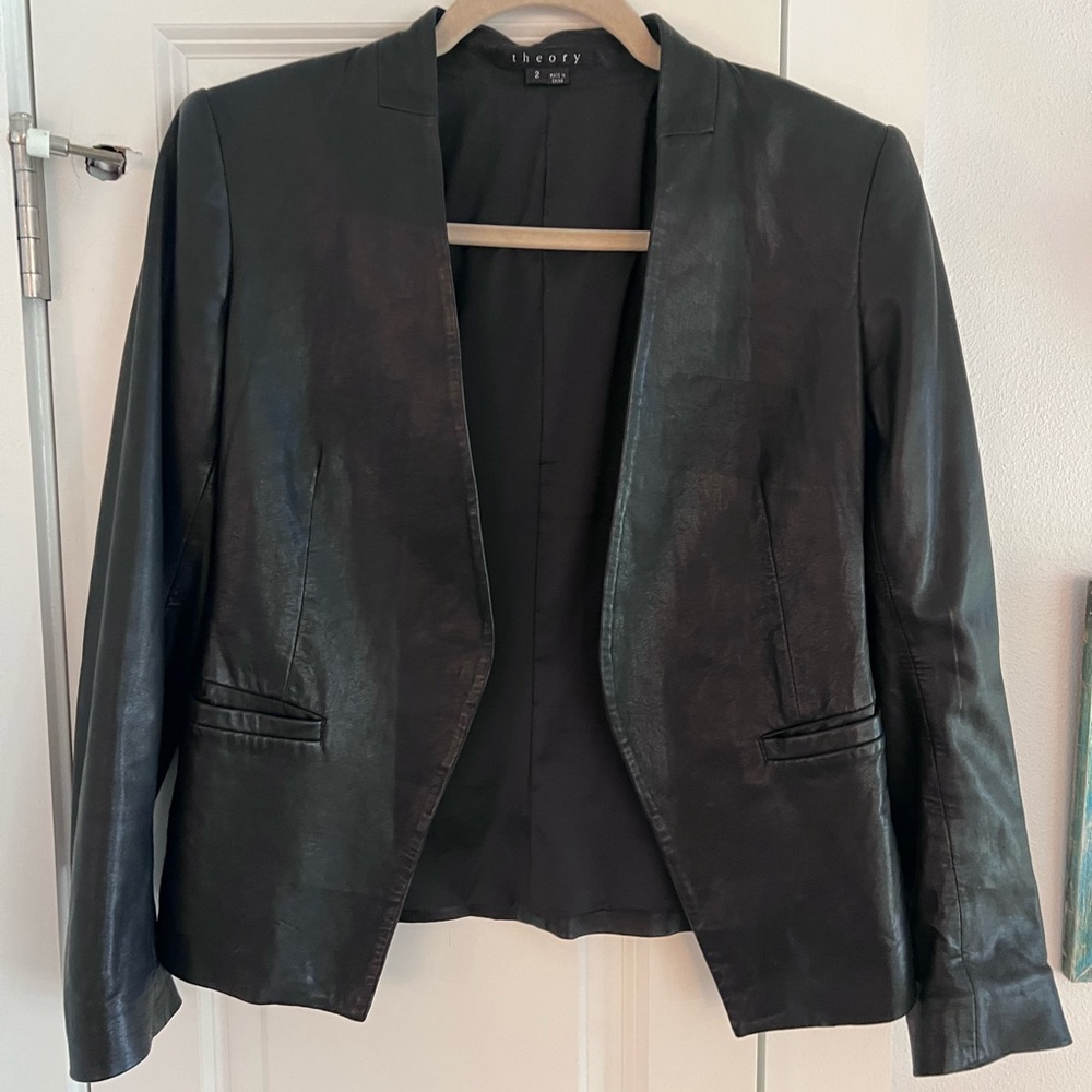 Theory Leather black jacket- size 2